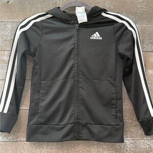 Adidas Boys Black Regular Fit Jacket w/ hood.